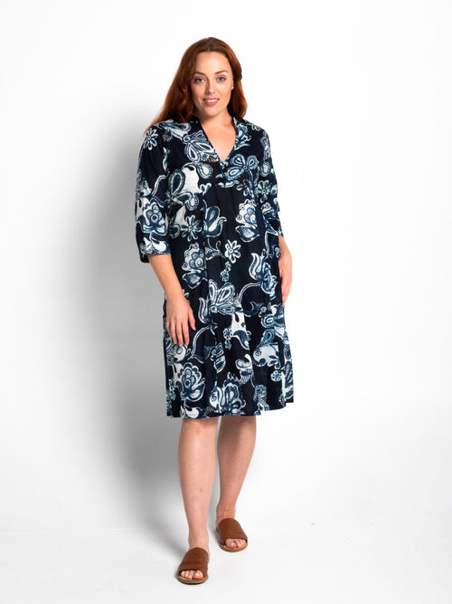 Mareeba Dress 3/4 Sleeve in Blue Floral