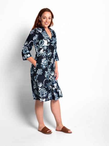 Mareeba Dress 3/4 Sleeve in Blue Floral