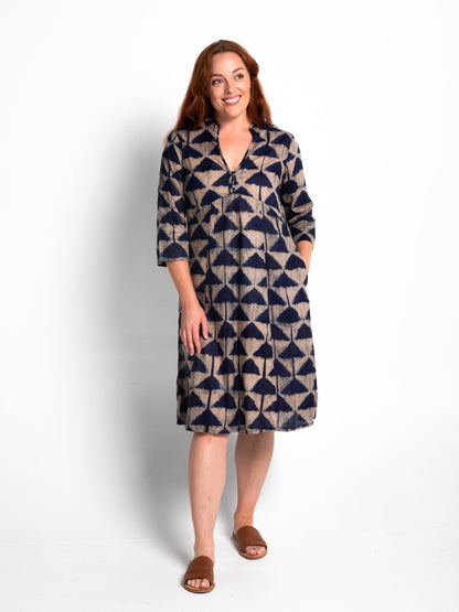 Mareeba Dress 3/4 Sleeve in Blue Triangles