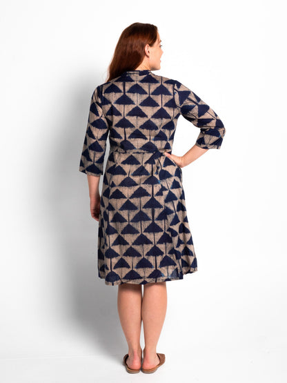 Mareeba Dress 3/4 Sleeve in Blue Triangles