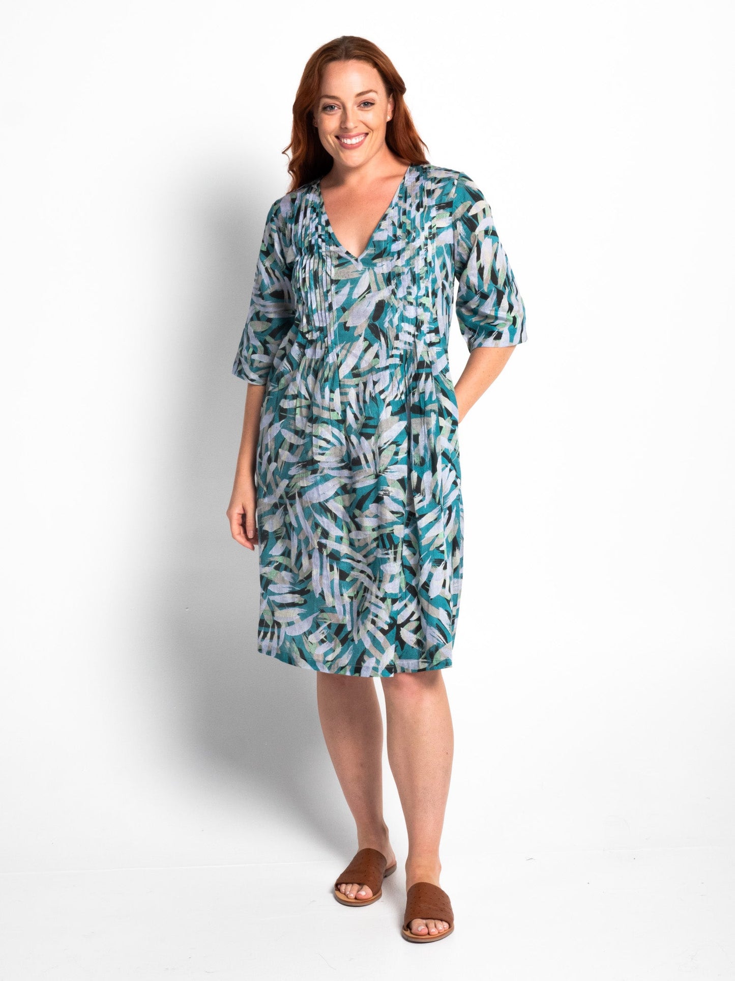 Heron Dress in Turquoise Brush