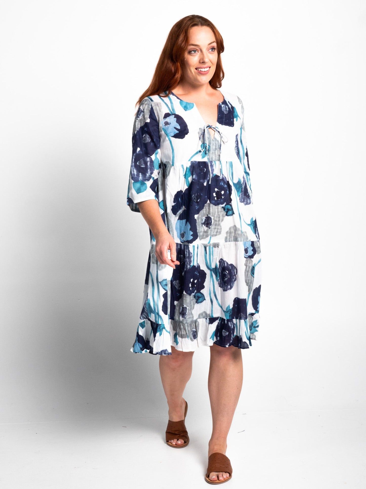 Keppel V-neck Gypsy Dress in Blue Poppies