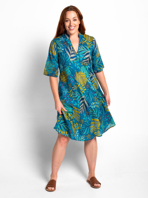 Mareeba Dress Half Sleeve in Turquoise Garden
