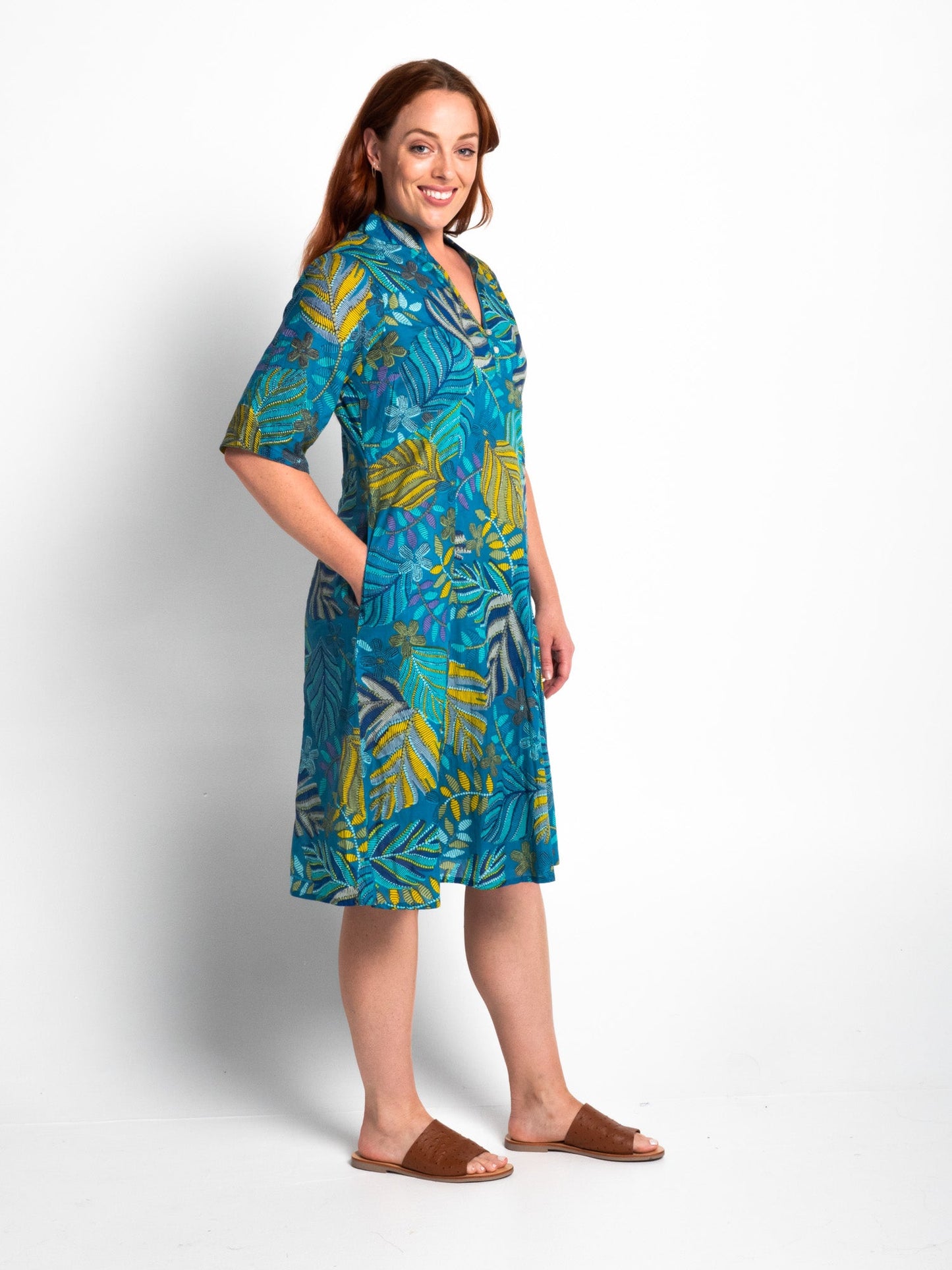 Mareeba Dress Half Sleeve in Turquoise Garden