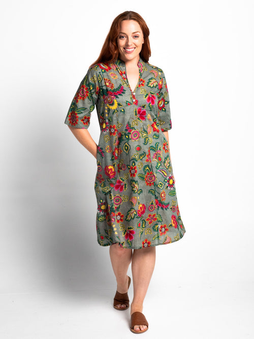 Mareeba Dress Half Sleeve in Olive Floral