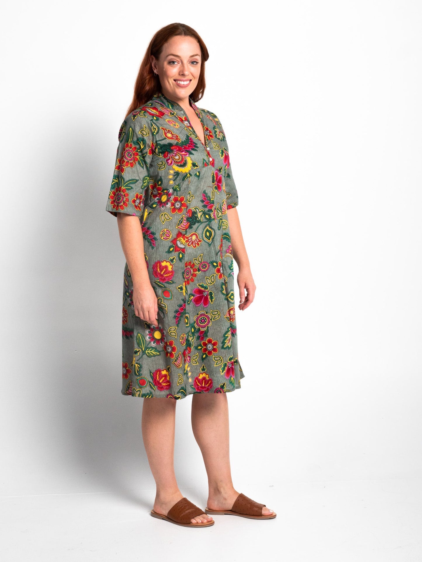 Mareeba Dress Half Sleeve in Olive Floral