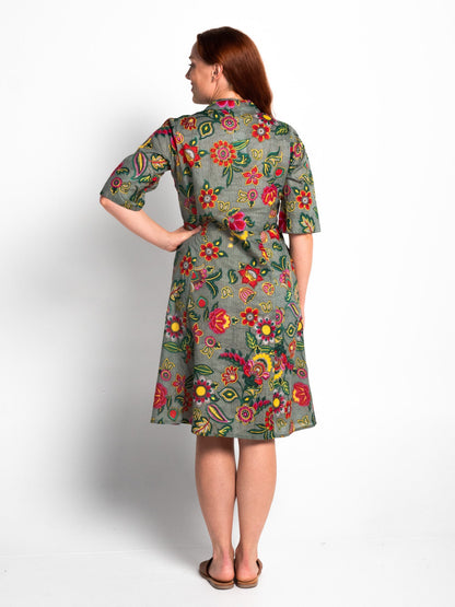Mareeba Dress Half Sleeve in Olive Floral