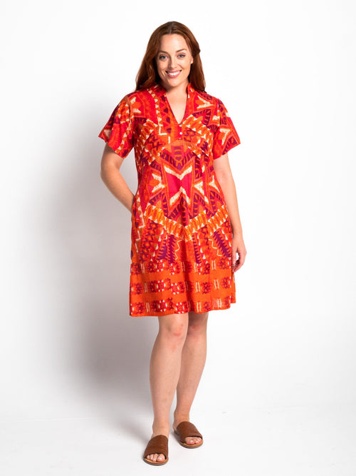 Mareeba Dress with Short Sleeves in Blood Orange