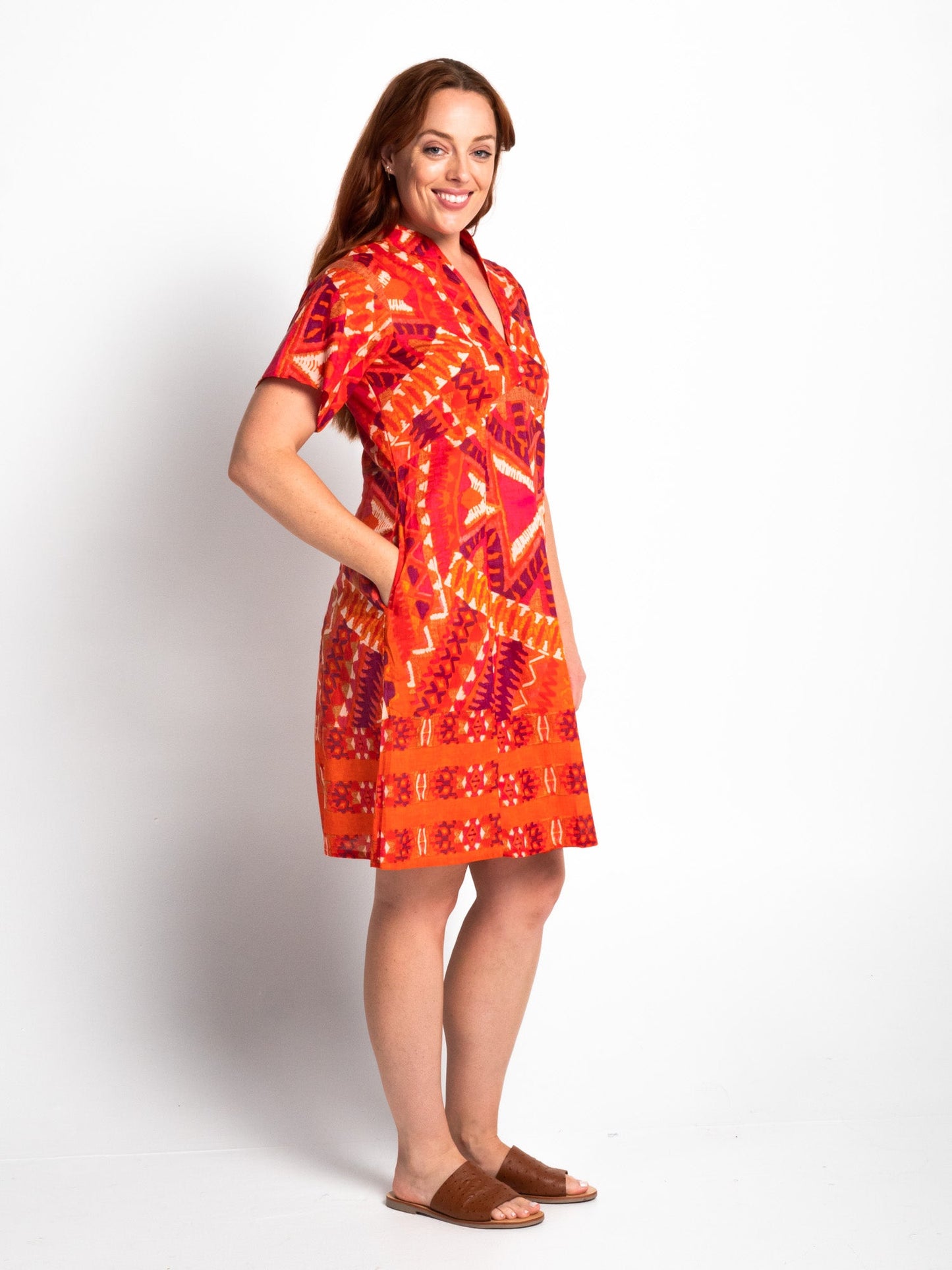 Mareeba Dress with Short Sleeves in Blood Orange