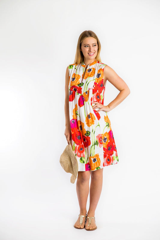Kuranda Dress in White Poppies