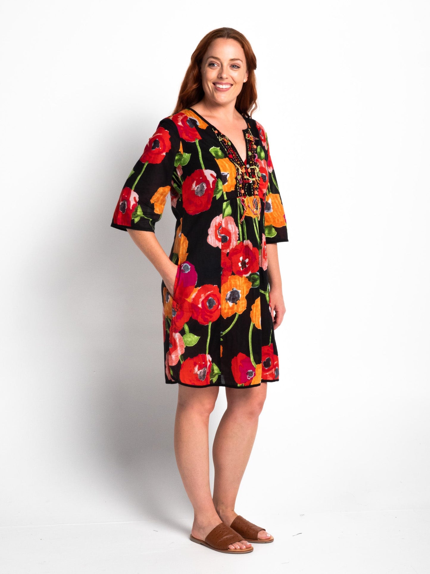 Bangalow Boho Dress in Black Poppies