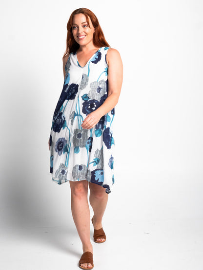 Coolum Dress in Blue Poppies