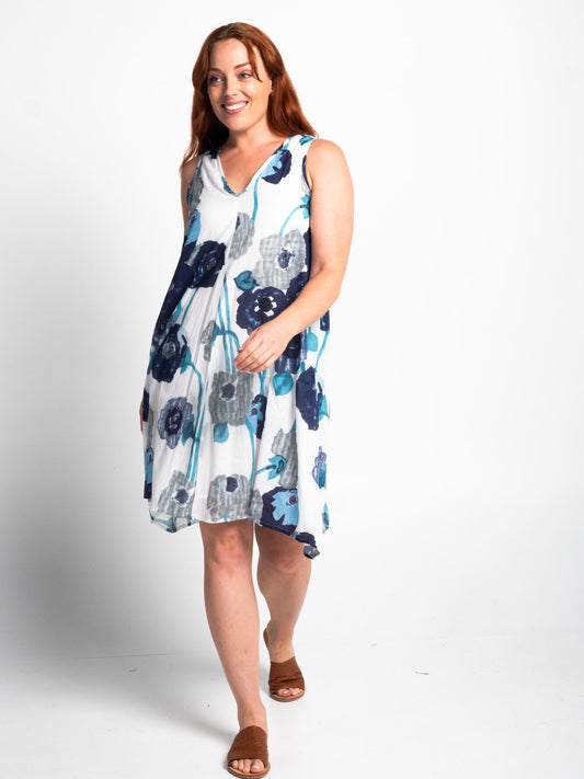 Coolum Dress in Blue Poppies