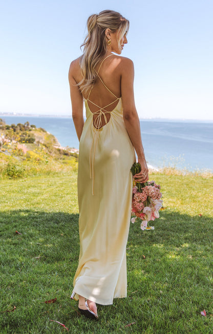 Dani Slip Dress ~ Pale Yellow Luxe Satin