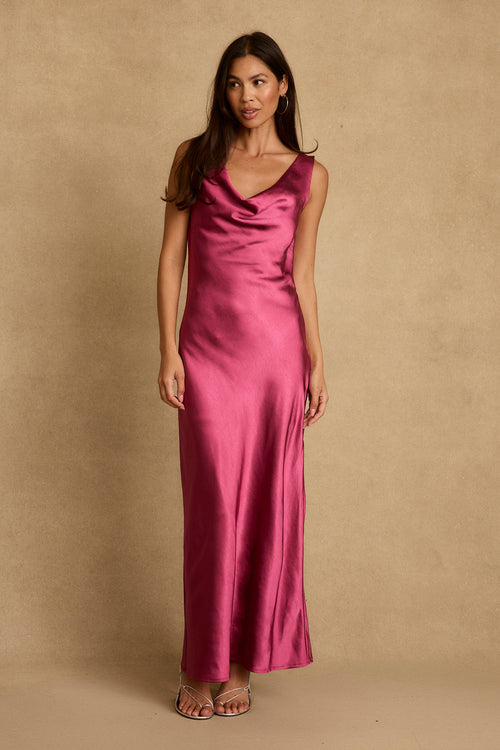 Dolce Fuchsia Satin Maxi Dress