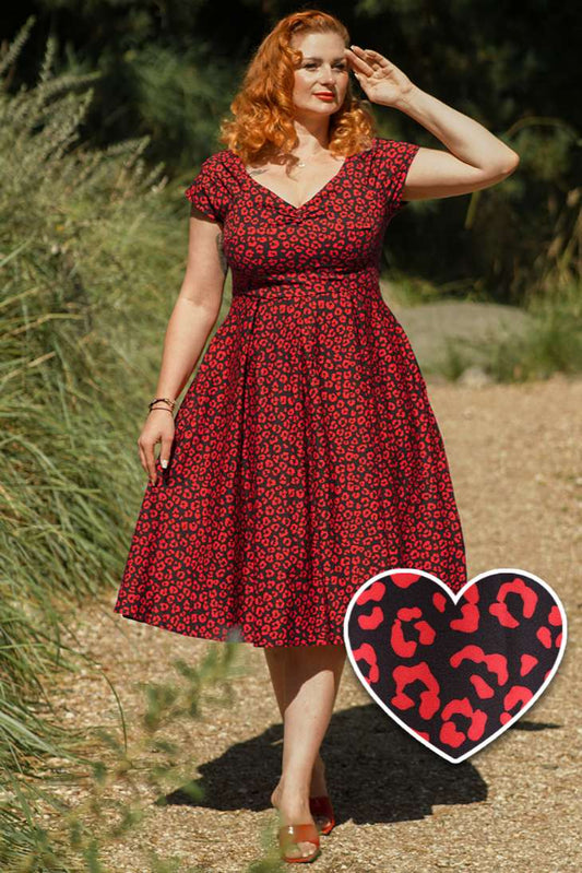 Lily Black & Red Cheetah Print Off Shoulder Dress
