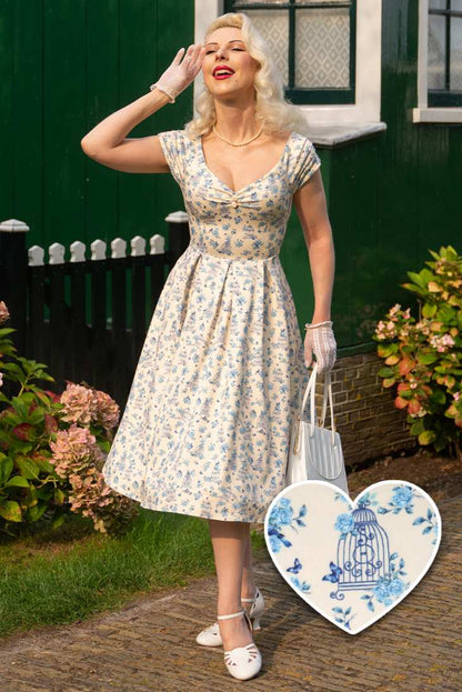 Lily Bird Cage Off Shoulder Dress In Cream White