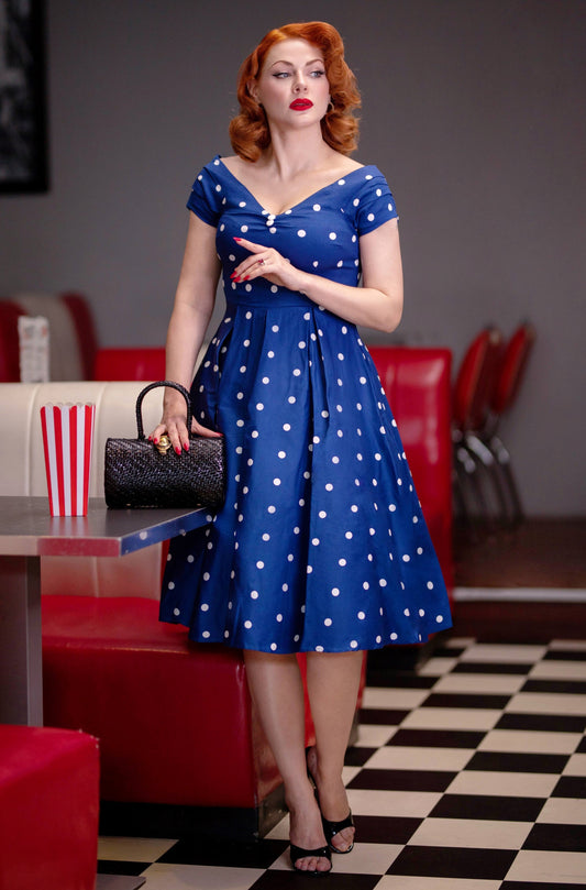 Lily Blue Polka Dot Off Shoulder Full Circle Dress