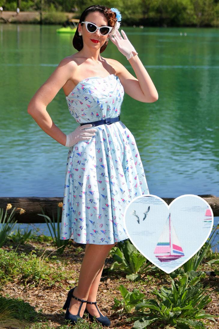 Melissa Light Blue Nautical Sailboat Strapless Dress