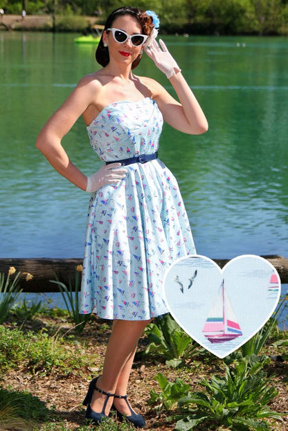 Melissa Light Blue Nautical Sailboat Strapless Dress