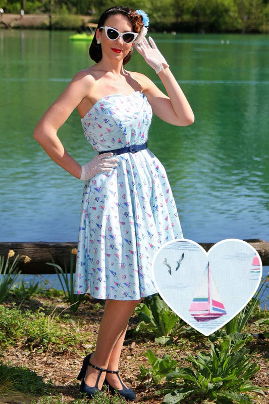 Melissa Light Blue Nautical Sailboat Strapless Dress