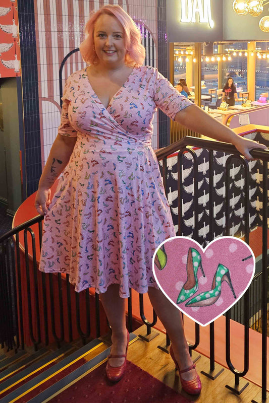Matilda Pink Stiletto Print Wrap Dress