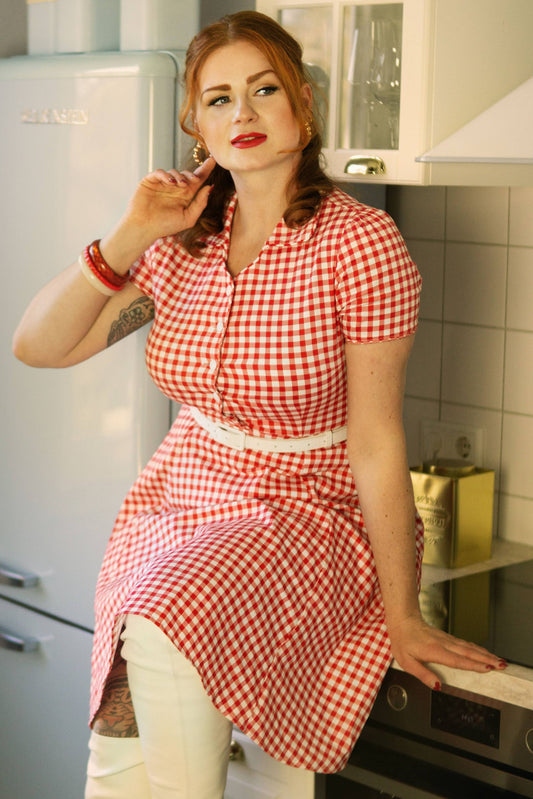 Penelope Rockabilly Red Gingham Shirt Dress