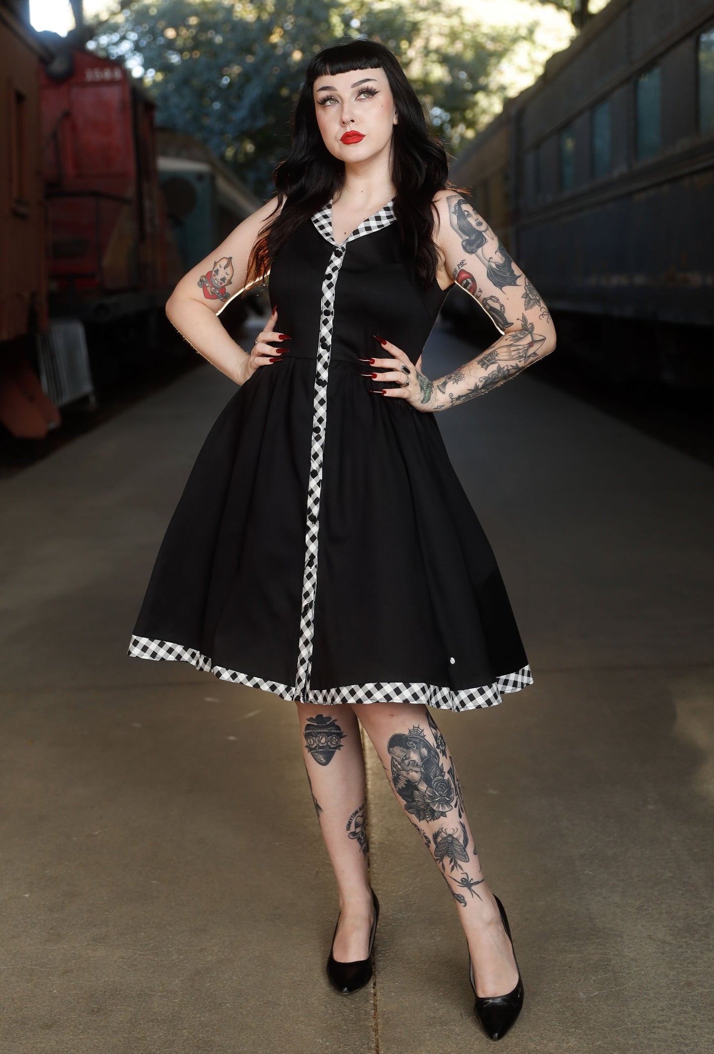 Maverick Black Sleeveless Shirt Dress With Gingham Stripes