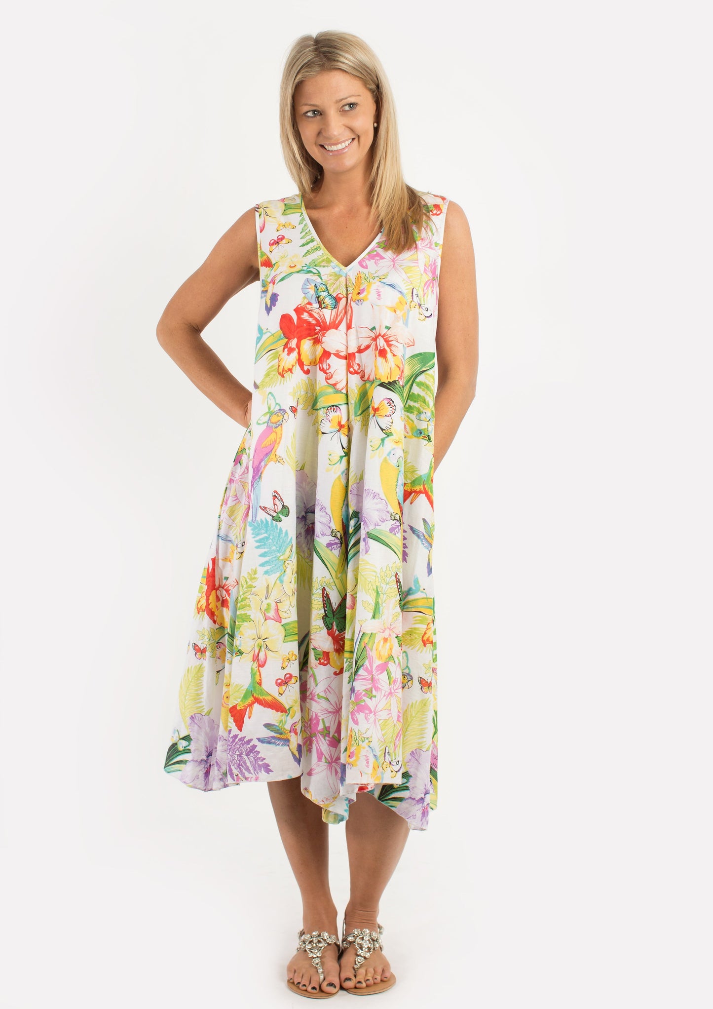 Coolum Dress in Lime Birds
