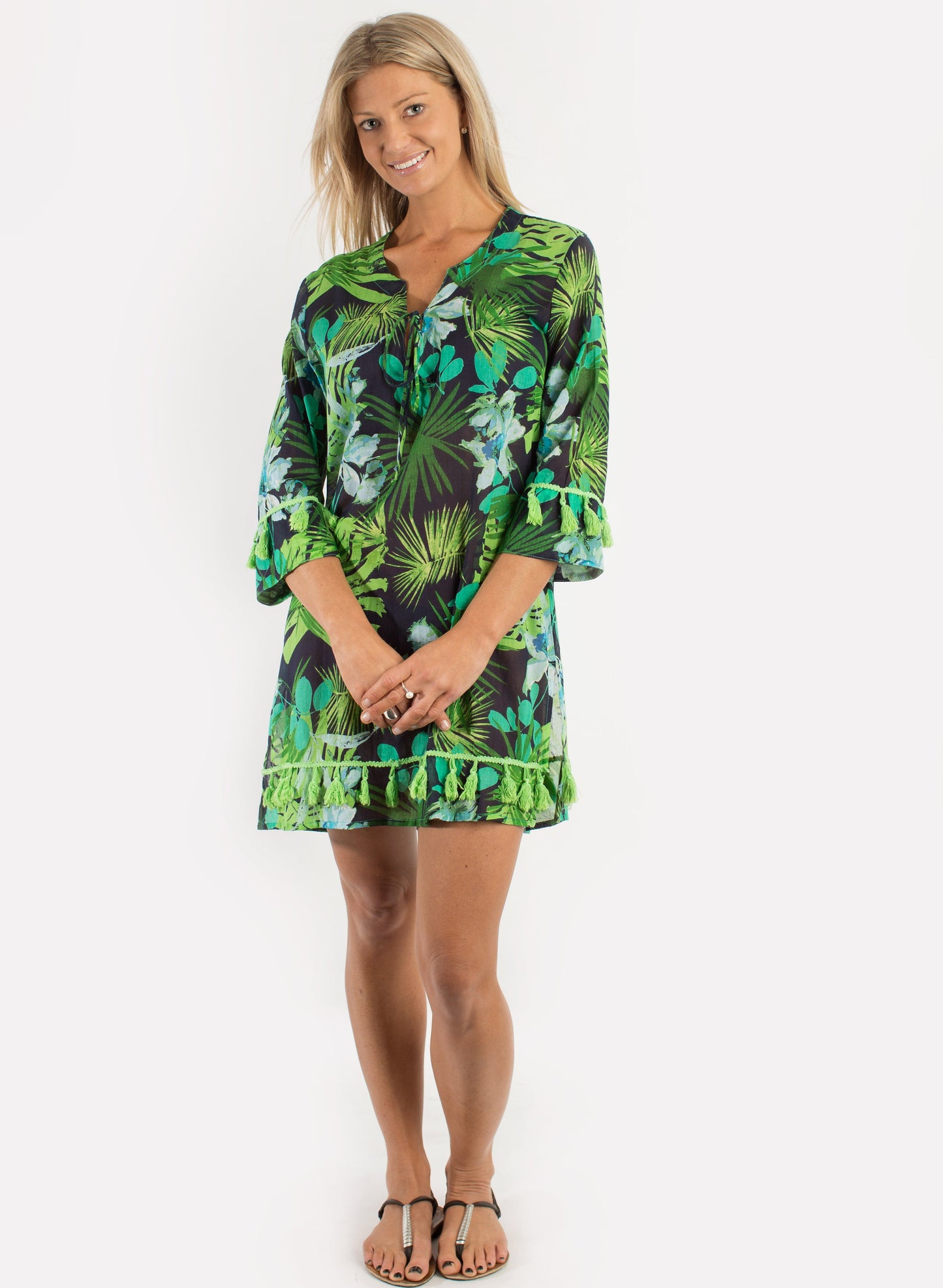 Kurta Style Top in Lime Green Garden Print