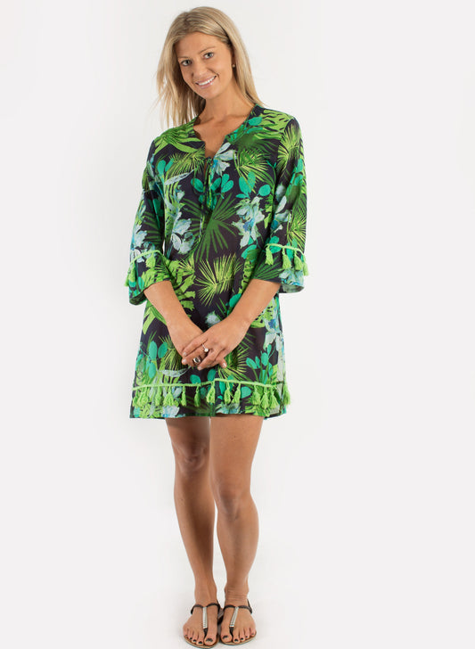 Kurta Style Top in Lime Green Garden Print