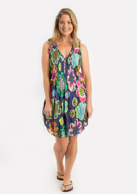 Chilli Dress in Blue Floral Deco