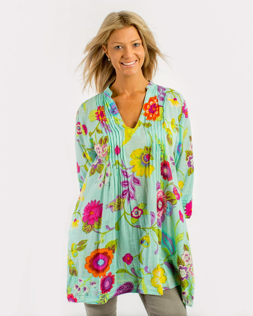 Tully Top in Aqua Floral