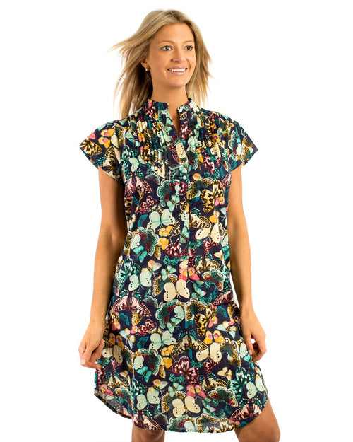 Magnetic Cap-sleeve Dress in Blue Butterfly