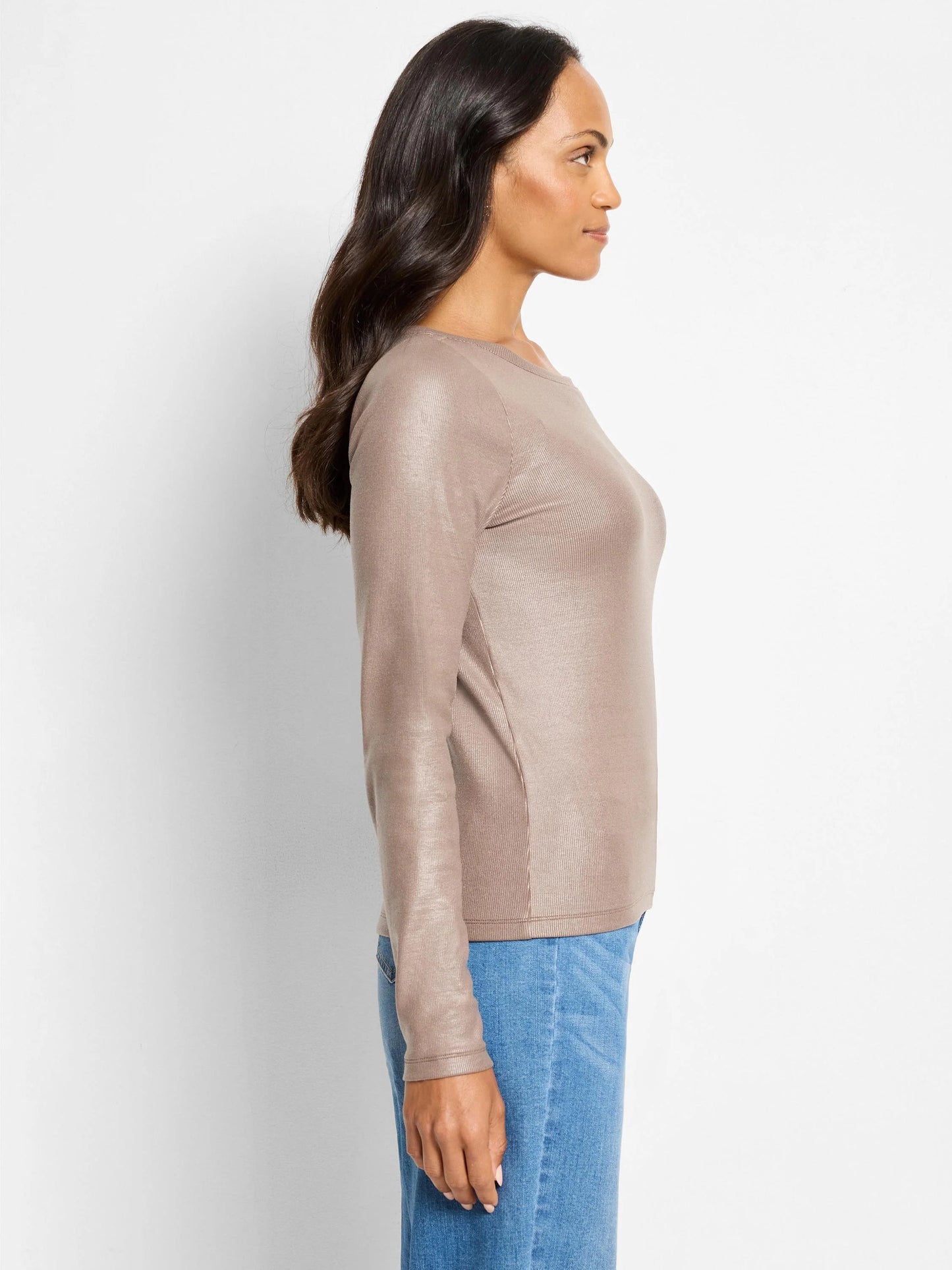 Glazed Rib Boat Neck Tee