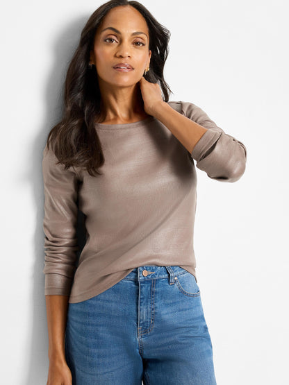 Glazed Rib Boat Neck Tee