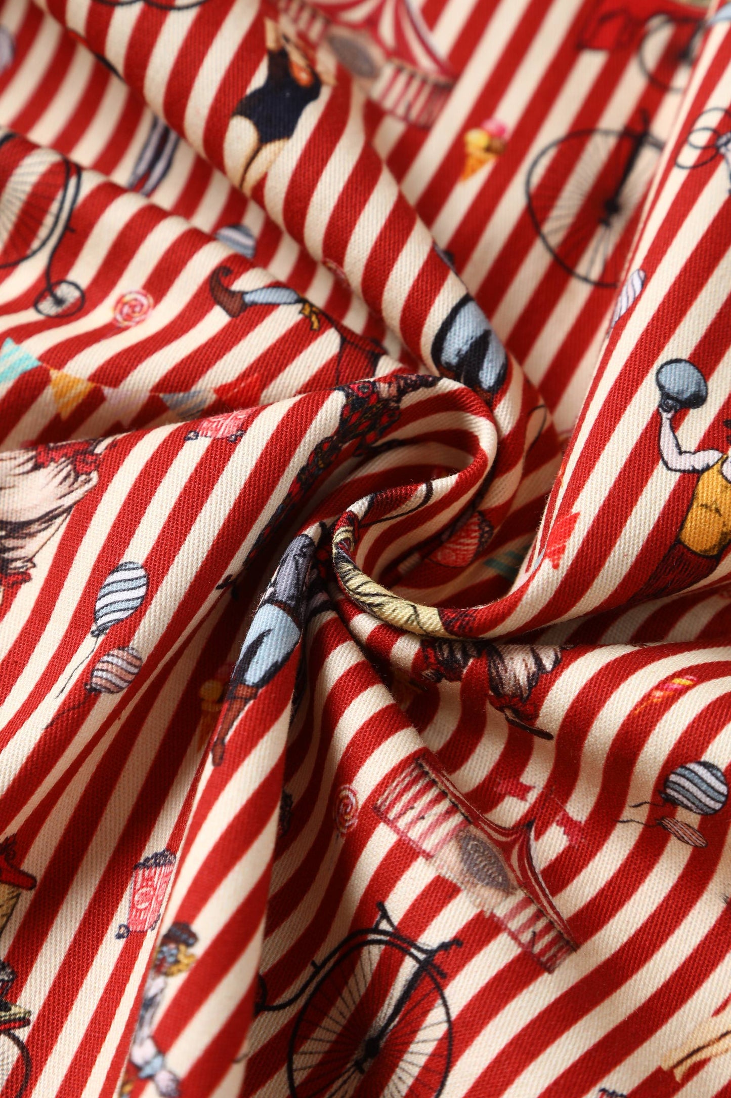 Penelope Red Vintage Circus Striped Shirt Dress