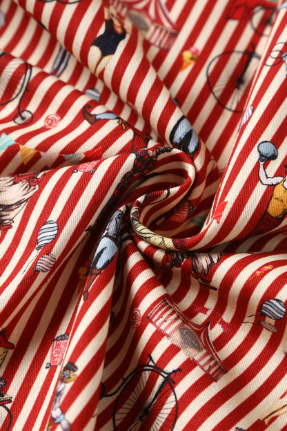Penelope Red Vintage Circus Striped Shirt Dress