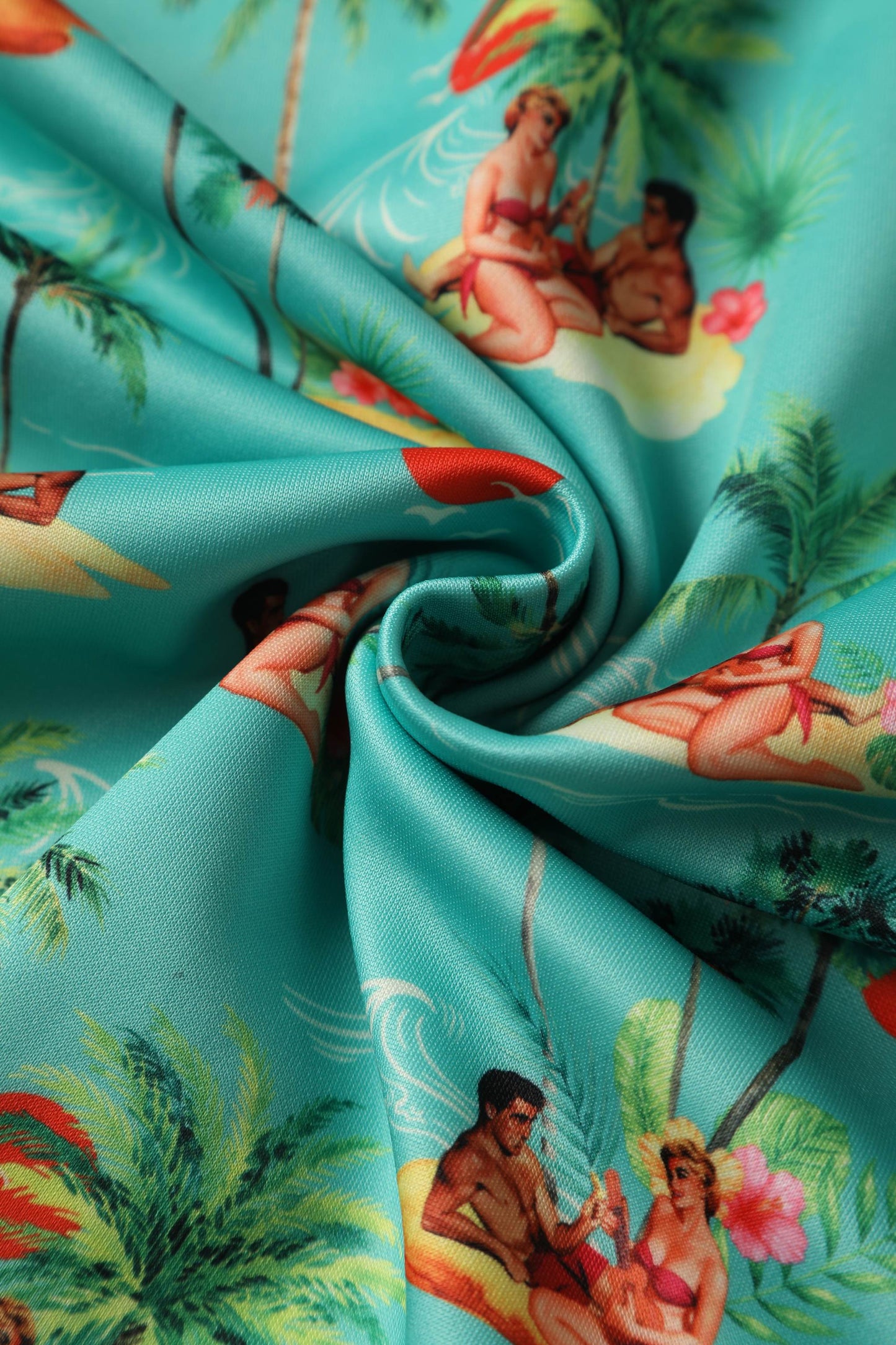 Darlene Turquoise Pinup Swing Dress in Tropical Island Print