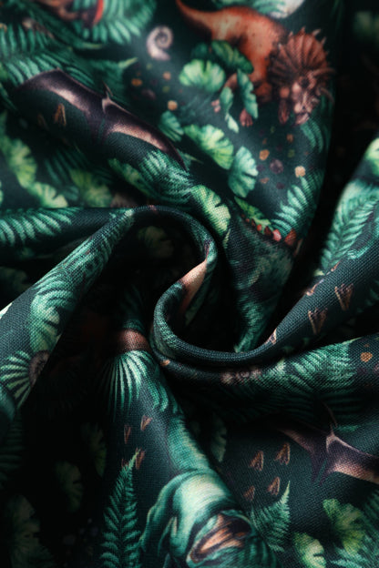 Amanda Dinosaur Forest Flared Dress in Dark Green