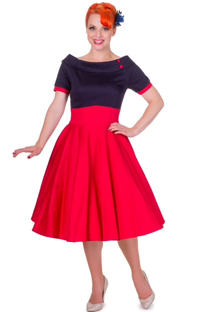Darlene Retro Full Circle Swing Dress in Navy Blue and Red