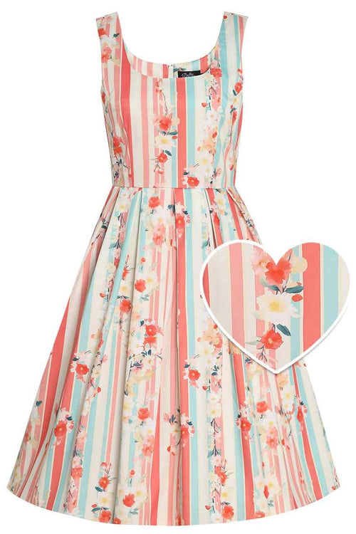 Amanda Pastel Floral & Striped Swing Dress
