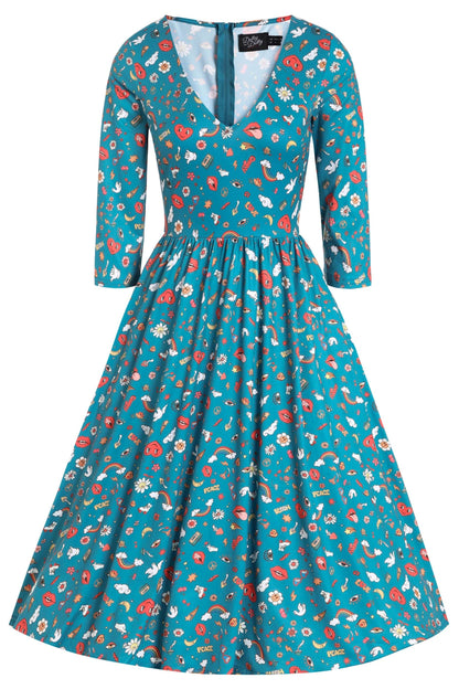 Billie Groovy Turquoise Long Sleeved Dress