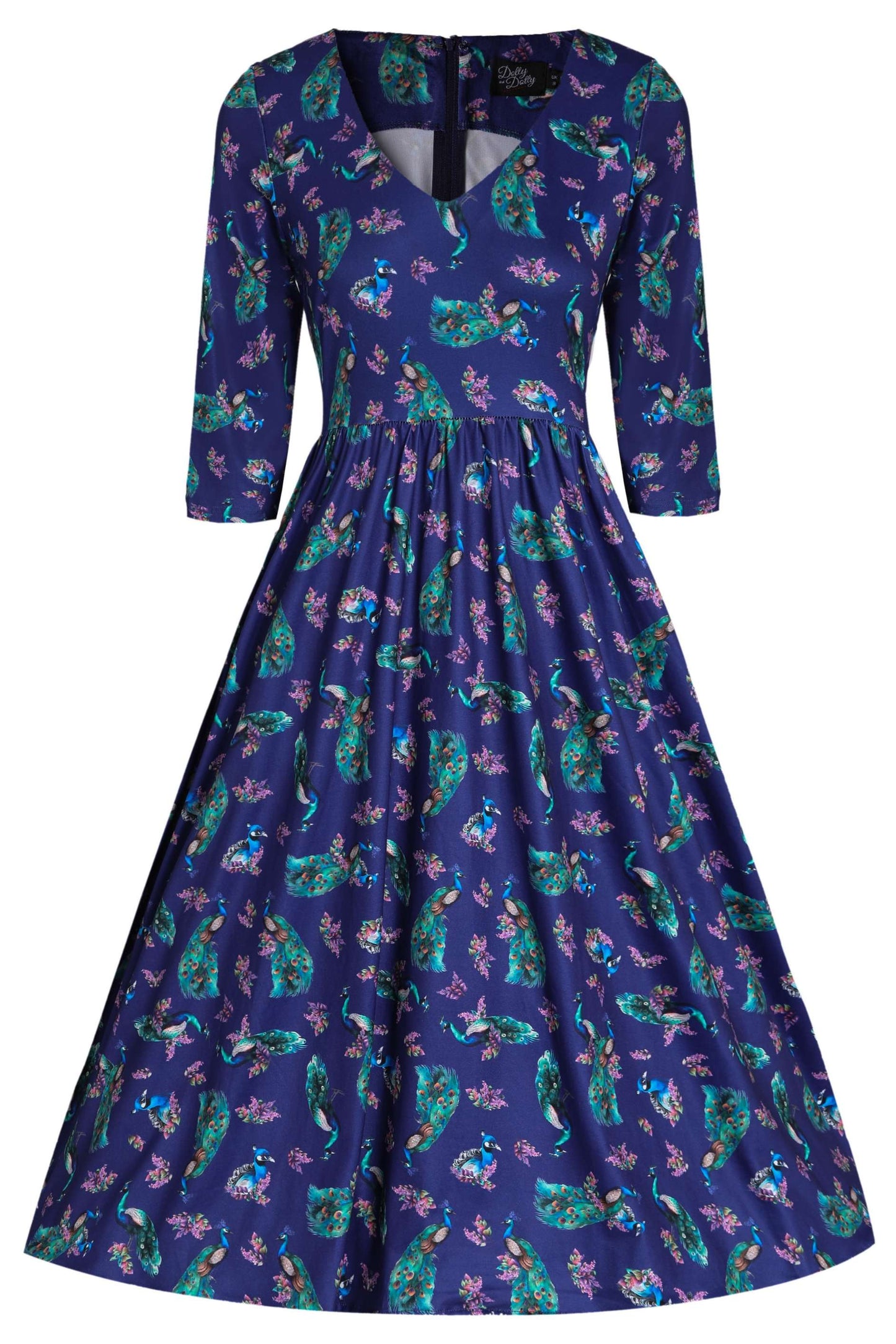 Billie Purple Dress in Peacock Birds Floral Print