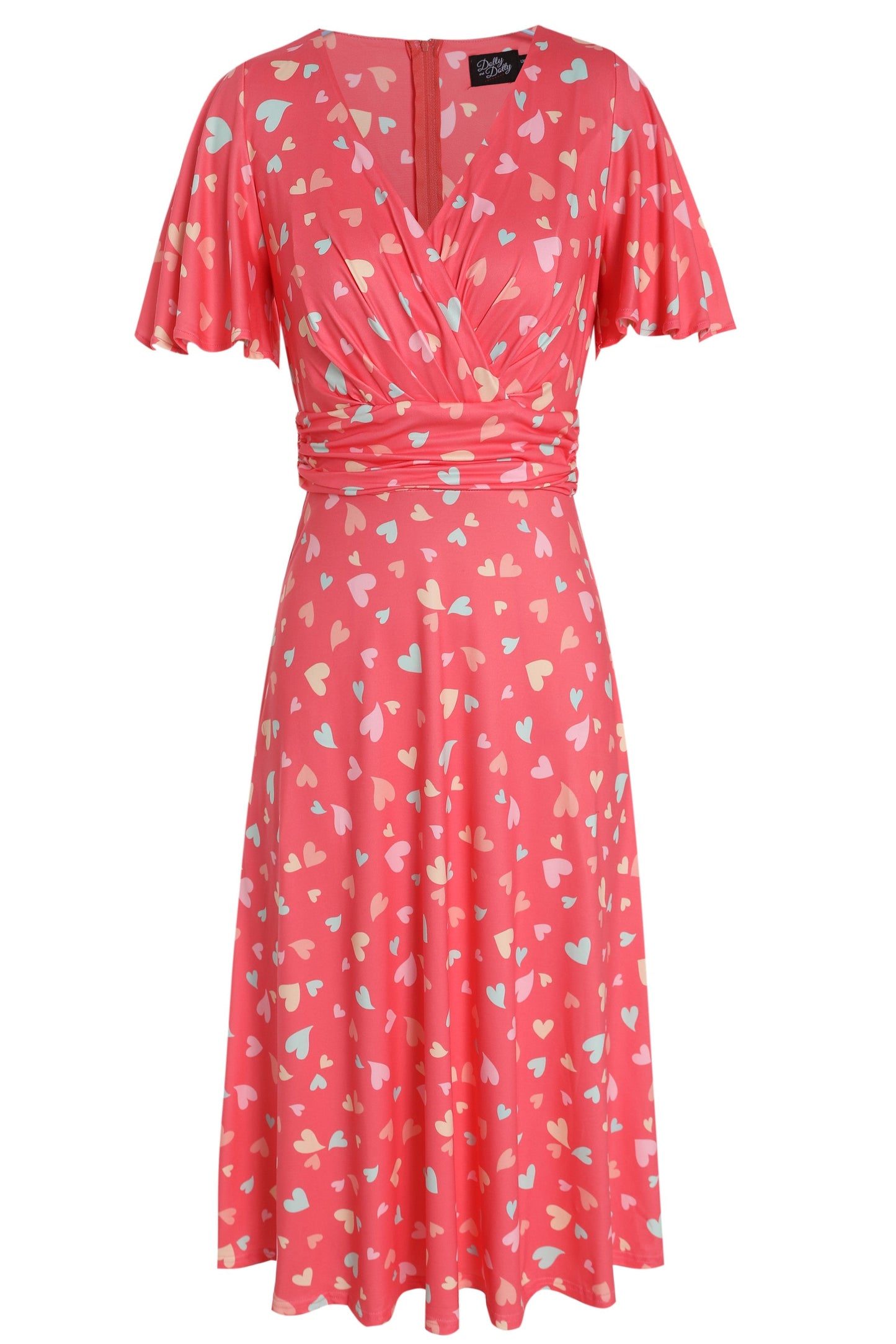 Donna Coral Heart Crossover Bust Tea Dress