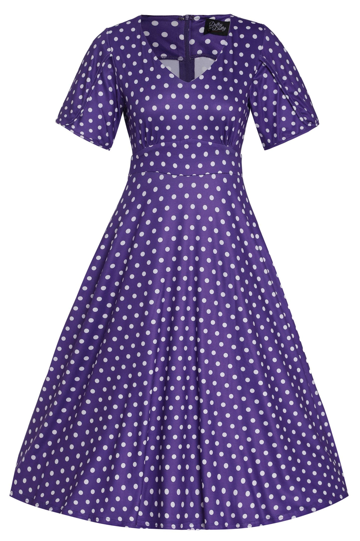 Janice Purple Polka Dot Sleeved Flared Tea Dress