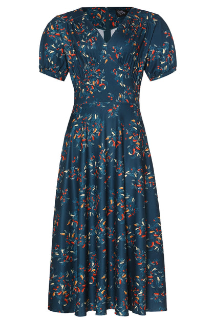 Julia 50s Style Blue Chili Print Dress
