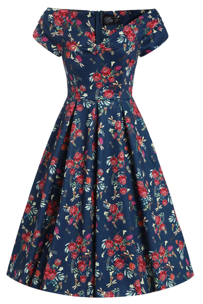 Lily Floral Dragonfly Off Shoulder Dress