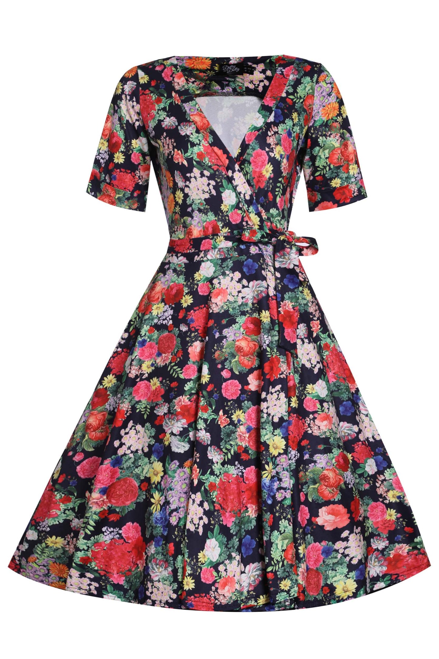 Matilda Navy Blue Midnight Garden Floral Wrap Dress