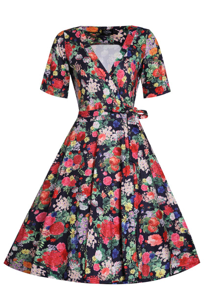 Matilda Navy Blue Midnight Garden Floral Wrap Dress